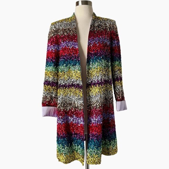 Alice + Olivia Linda Sequin Striped Open Jacket Coat - Picture 8 of 14